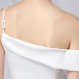 Summer Formal White One Shoulder Strap Irregular Long Evening Dress