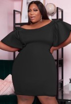 Autumn Formal Black Off Shoulder Bodycon Dress with Wide Sleeves