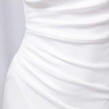 Summer Formal White One Shoulder Strap Irregular Long Evening Dress