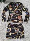 Autumn Black Chains Print Long Sleeve Mini Club Dress