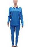 Autumn Casual Blue Top and Pants Sweatsuit
