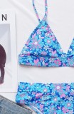 Two-Piece Floral Blue High Waist Strap Swimwear