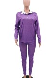 Autumn Casual Purple Top and Pants Sweatsuit