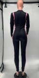 Autumn Fitness Black Print Long Sleeve Bodycon Jumpsuit
