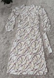 Autumn White Chains Print Wrap Long Maxi Dress with Full Sleeves