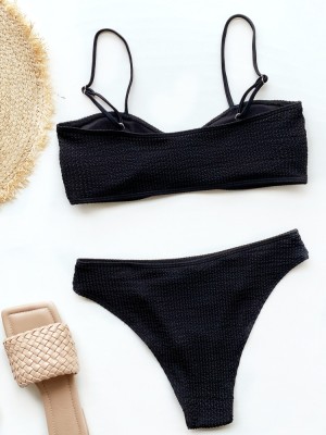 Two-Piece Simple Black Strap Swimwear