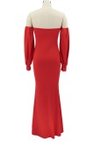 Autumn Formal Front Slit Strapless Mermaid Evening Dress Red