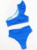 Two-Piece Color Block High Waist One Shoulder Swimwear
