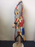 Autumn Plus Size Colorful Side Slit Long Blouse Dress