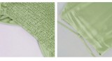 Autumn Formal Green Puff Sleeve Crop Top and Slit Midi Skirt Set