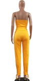 Summer Orange Halter Crop Top and High Waist Pants Set
