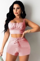 Summer Pink Wide Strap Crop Top and Shorts Set