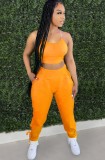 Summer Orange Halter Crop Top and High Waist Pants Set