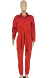 Autumn Casual Red Knotted Top and Pants Set