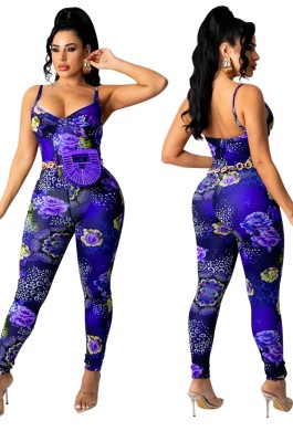 Summer Party Sexy Floral Strap Bodycon Jumpsuit