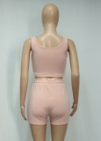 Summer Pink Wide Strap Crop Top and Shorts Set