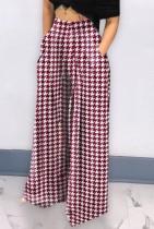 Autumn Print High Waist Wide Trousers with Pockets