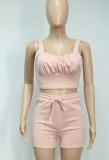 Summer Pink Wide Strap Crop Top and Shorts Set