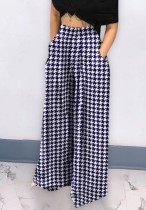 Autumn Print High Waist Wide Trousers with Pockets