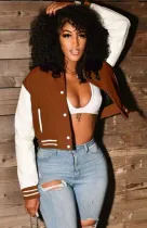 Autumn Color Block Button Up Baseball Jacket
