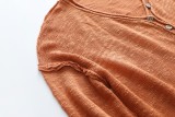 Autumn Brown Knit V-Neck Loose Top