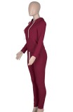 Autumn Casual Red Zipper Hoodies Tracksuit