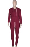 Autumn Casual Red Zipper Hoodies Tracksuit