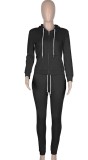 Autumn Casual Black Zipper Hoodies Tracksuit