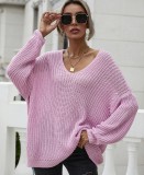 Autumn Rose V-Neck Loose Cut Long Sweater Top