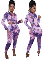 Autumn Party Tight Sexy Print Blouse and Pants Set