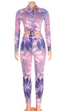 Autumn Party Tight Sexy Print Blouse and Pants Set