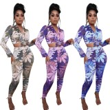 Autumn Party Tight Sexy Print Blouse and Pants Set