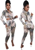 Autumn Party Tight Sexy Print Blouse and Pants Set