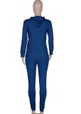 Autumn Casual Blue Zipper Hoodies Tracksuit