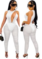 Summer White Cut Out Mesh Sleeveless Party Jumpsuit