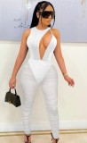 Summer White Cut Out Mesh Sleeveless Party Jumpsuit