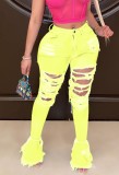 Autumn Yellow Sexy Ripped Bell Bottom Jeans