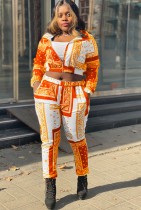 Autumn Print Long Sleeve Crop Top and Pants Tracksuit