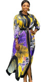 Autumn African Print Side Slit Long Blouse Dress