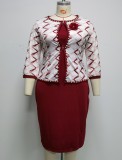 Autumn Plus Size Red African Office Dress with Jacket Set