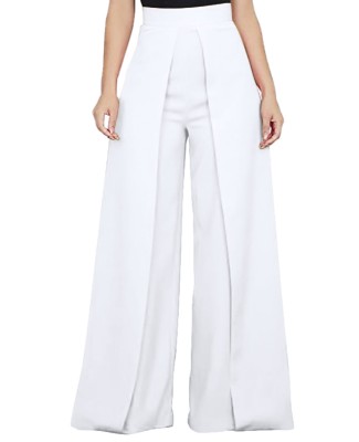 Autumn Pure White High Waist Loose Professional Trousers