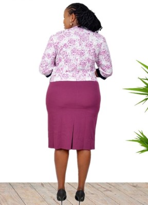 Autumn Plus Size Rose African Office Dress with Floral Jacket Set