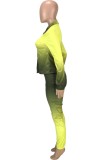 Atumn Gradient Yellow Long Sleeve Button Up Blouse and Skinny Pants Set