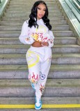 Autumn Printed White Long Sleeve Hoody Sports Tracksuit