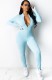 Autumn Blue Long Sleeve Zip Up Skinney Jumpsuit