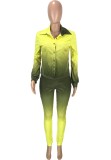 Atumn Gradient Yellow Long Sleeve Button Up Blouse and Skinny Pants Set