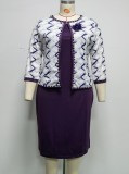 Autumn Plus Size Purple African Office Dress with Jacket Set