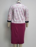 Autumn Plus Size Rose African Office Dress with Floral Jacket Set