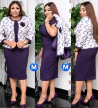 Autumn Plus Size Purple African Office Dress with Jacket Set