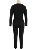 Autumn Black Tight Long Sleeve Top and Pant Set